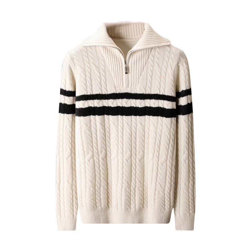 Thickened Zipper Lapel High Collar Loose Sweater